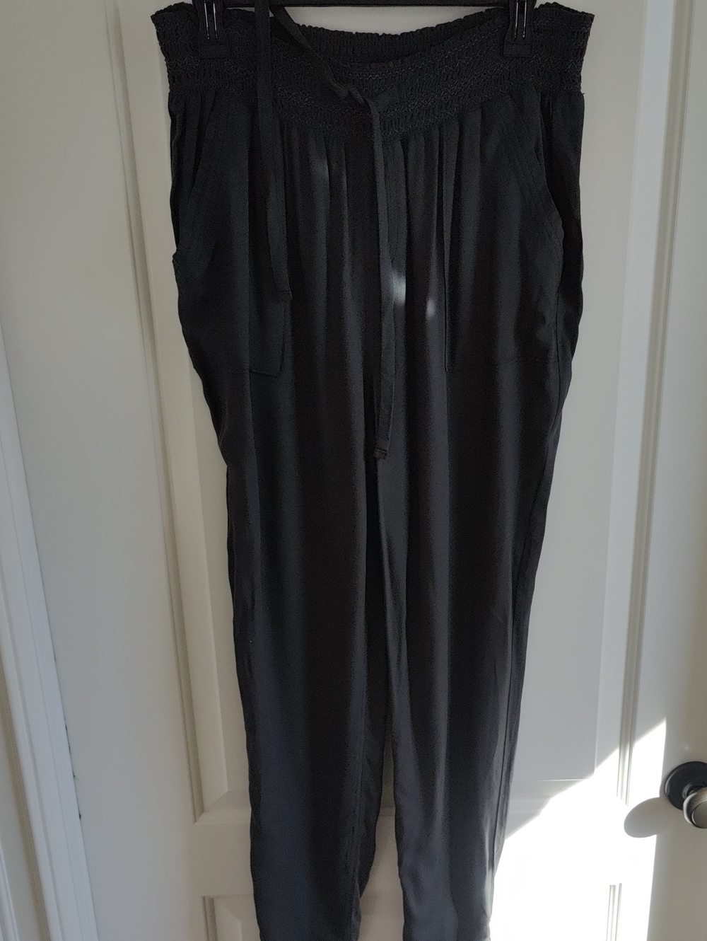 Dark Grey Smocked Waist Drawstring Jogger Pants